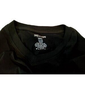 True Religion Black V-Neck T-Shirt With Gold Logo Accent Small 100% Cotton